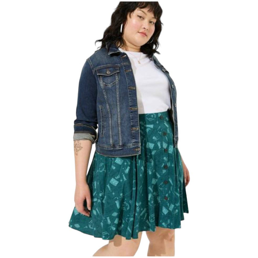 Torrid NWT Disney Hocus Pocus Mini Challis Button Front Skirt Size 4X Green - Picture 3 of 11